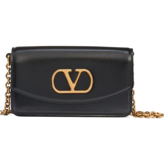 Valentino Garavani Small DeVain VLOGO Leather Clutch in Nero at Nordstrom