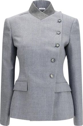 Alexander McQueen Wollen jas met krijtstreep en gekruiste revers - Dames - Jassen - Grijs - Maat: S Wol
