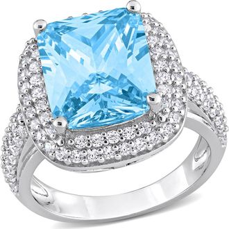 Delmar Silver-Tone Cushion Cut CZ Ring in Blue at Nordstrom Rack, Size 5