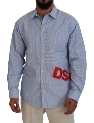 Dsquared2 Dsquared&sup2; Stripes Logo Print Long Sleeves Formal Mens Shirt (Pre-Owned)