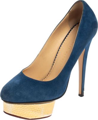 Charlotte Olympia Blue Suede Dolly Platform Pumps