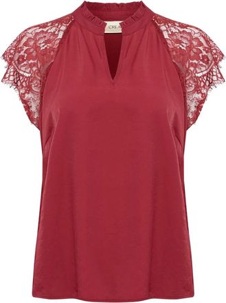 Cream Kanten blouse met V-hals en kanten mouwen - Dames - Blouses - Rood - XL - Overhemden