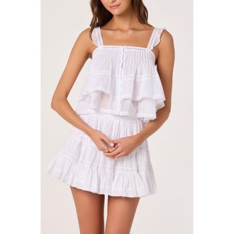 ASTR the Label Delia Pleated Lace Inset Tiered Babydoll Top in White at Nordstrom, Size Medium