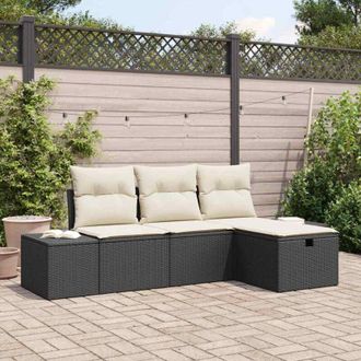 vidaXL Conjunto De Sof&aacute; De Jard&iacute;n 4 Pcs Negro 55 X 62 X 69 Cm Vidaxl