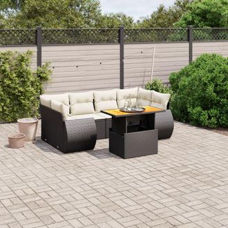 vidaXL Set De Comedor De Jard&iacute;n 7 Pzas Y Cojines Rat&aacute;n Sint&eacute;tico Negro Vidaxl