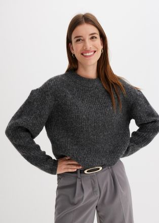 Bonprix Strickpullover BONPRIX, Damen, Gr. 36/38 (S), grau (anthrazit meliert), Obermaterial: 56% Polyester, 31% Polyacryl, 7% Polyamid, 6% Wolle, l&auml;ssig gesc