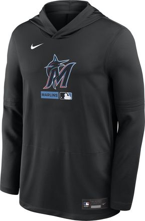 Nike Miami Marlins Authentic Collection Nike Mens Dri-FIT MLB Long-Sleeve Hooded Top in Black | 03B900AMQM-S9Q