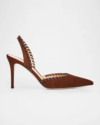 Gianvito Rossi 85mm Whipstitch Suede Slingback Pumps