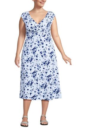 Lands End Cotton Modal Off the Shoulder Wrap Midi Dress in Clearlake Blue Poetic Floral at Nordstrom, Size 1X