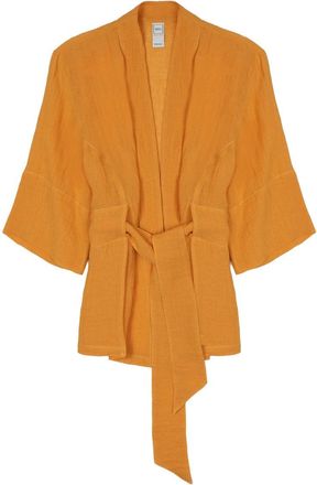 120% Lino Linen Blend V-Neck Belted Jacket