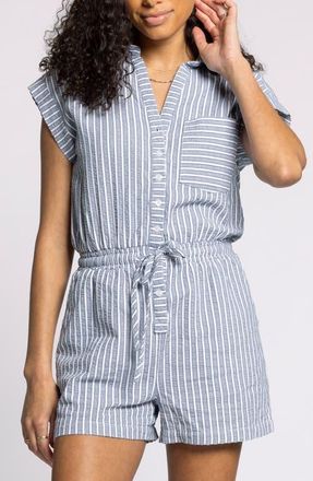 Thread & Supply Marina Stripe Cotton Romper in Blue White at Nordstrom, Size Medium