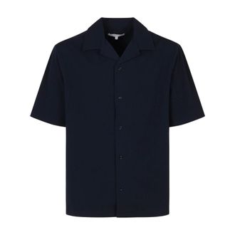 Maison Kitsun&eacute; Short Sleeve Shirts, male, Blue, Size: M Seersucker Resort Shirt