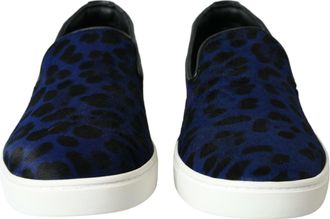 Dolce & Gabbana Blue Calfskin Hair Leopard Sneakers Mens Shoes