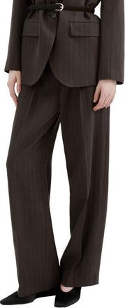 Mango Pleated Pinstripe Suit Pants in Chocolate at Nordstrom, Size 10