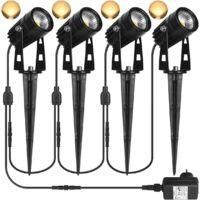 OEM Foco Led Con Estaca, Resistente Al Agua Ip65 - Paquete De 4 Led De 3 W, Luz Blanca C&aacute;lida 3000 K, 1440 L&uacute;menes - F&aacute;cil Instalaci&oacute;n Con Estacas - Para 