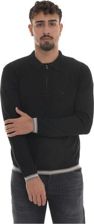 Emporio Armani Polo Shirt Lange Mouwen - Heren - Ronde hals truien - Zwart - M - Wol - Truien & Vesten