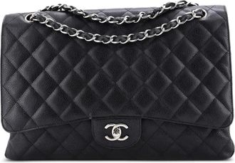 Chanel Classic Double Flap Caviar Maxi gewatteerde schoudertas - Zwart