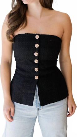 French Connection Structured Tweed Strapless Top In Black