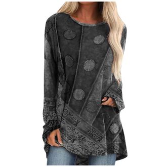 Generic Sparkly Tops for Women UK, Ladies Sweatshirts and Hoodies for Women UK Coats Ladies Ethnic Style Printed Loose Long-Sleeved Large Size T-Shirt Sweater