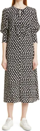 BOSS Daflori Balloon Sleeve Midi Dress in Black Fantasy at Nordstrom, Size 18