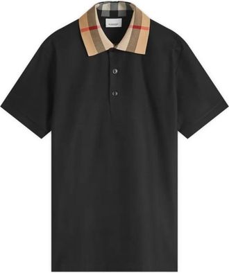 Burberry Mens Check Collar Cotton Polo Shirt, Size Small