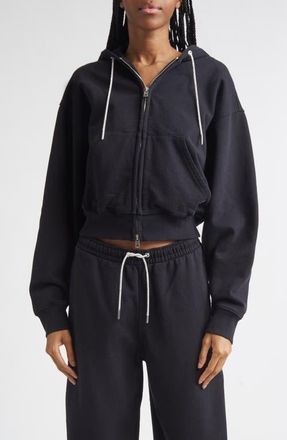 Alexander Wang Rhinestone Drawstring Zip Hoodie in Black 2 at Nordstrom, Size Xx-Small