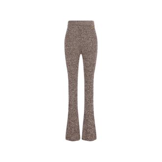 Sportmax Broeken, Dames, Bruin, XS, Leer, Ribbed-Knit Flared Broeken