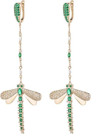 Eye Candy Los Angeles Green Dragonfly CZ Dangle Earrings in Gold at Nordstrom Rack