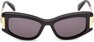 Max Mara 52mm Cat Eye Sunglasses in Shiny Black Deep Gold /Smoke at Nordstrom