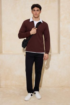Trendyol MAN Heren Bruin Effen Lang Oversized Sweatshirts