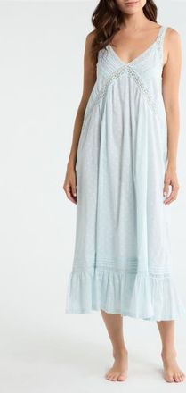 Nordstrom Peached Cotton Lawn Nightgown in Blue- Ivory Woodblock Fleur at Nordstrom, Size X-Large