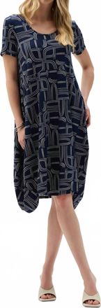 Joseph Ribkoff Geometric Cocoon Dress In Midnight Blue/moonstone