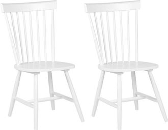 Beliani Beliani - Set of 2 Dining Chairs White Rustic Solid Rubberwood Spindle Back Burges