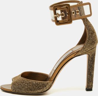Jimmy Choo London Metallic Lurex Fabric And Pvc Moscow Ankle Strap Sandals