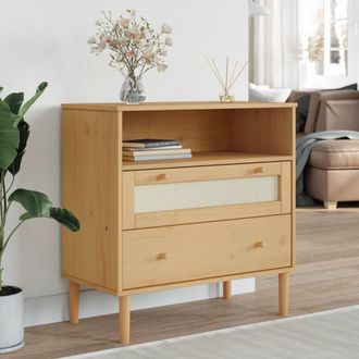 vidaXL Vidaxl - Aparador Senja Aspecto De Rat&aacute;n Madera Pino Marr&oacute;n 80x40x80 Cm