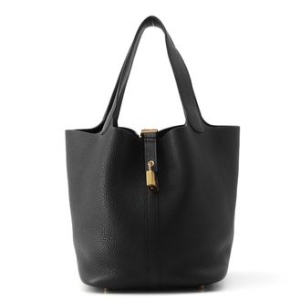 Herm&egrave;s Picotin Black Taurillon Clemence Leather Handbag Tote Bag (Pre-Owned)