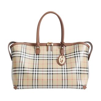 Burberry Medium Check Zip Tote - Dames - Shoppers - Beige - ONE Size - Katoen - Tassen