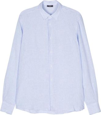 PESERICO Blauw/Wit Gestreept Linnen Overhemd - Heren - Casual Overhemden - Blauw - 2XL - Linnen - Overhemden
