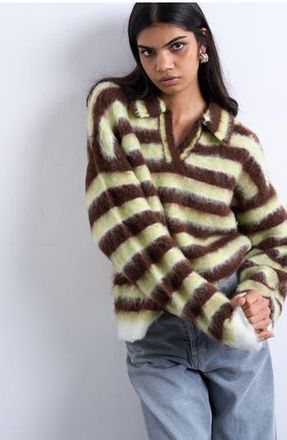 Topshop Fluffy Polo Sweater in Brown Multi at Nordstrom Rack, Size Small