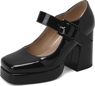Generic Elegant Retro Mary Jane Chunky Heel Square Toe Dressy High Heels for Women Stylish Occasions and Formal Events (Black, 5.5)