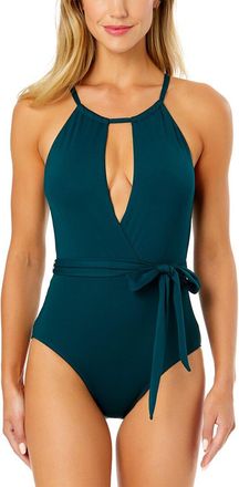 Anne Cole High Neck Belted Plunge One-Piece