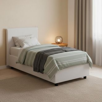 Talamo Italia Dmora - Cama Individual Dantov, Cama Contenedor Con Tapizado En Ecopiel, 100% Made In Italy, Apertura Frontal, Con Colch&oacute;n Cm 80x190 Incluido, Blanco