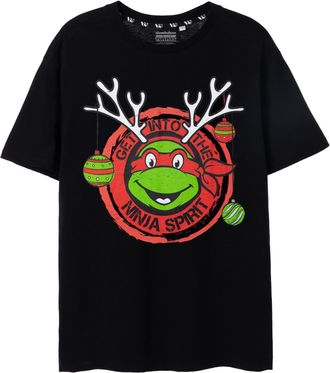 Teenage Mutant Ninja Turtles Mens Christmas T-Shirt | Raphael Ninja Spirit Short Sleeve Seasonal Graphic Tee for Adults | Black Short-Sleeve Xmas Top for Men | TMNT Merchandise Gi