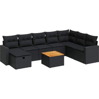 vidaXL Set De Sof&aacute;s De Jard&iacute;n Con Cojines 9 Pzas Rat&aacute;n Sint&eacute;tico Negro