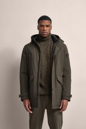 Bugatti Kurzjacke BUGATTI, Herren, Gr. 52, gr&uuml;n (oliv), 100% Polyester, unifarben, regular fit, Manschette, Jacken Kurzjacke, mit innenliegendem Strickkragen