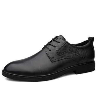 Generic Dress Shoes for Men Lace Up Round Toe Derby Shoes Cowhide Rubber Sole Slip Resistant Block Heel Low Top Anti-Slip Wedding(Black Textured,8.5 UK)