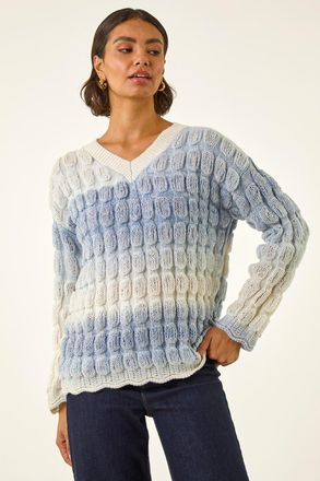 Roman Ombre Textured V-Neck Knit Jumper