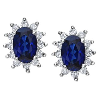 Diamant L'&eacute;ternel Womens Round Brilliant 0.25ct Sapphire and Diamond 9ct White Gold Oval Cluster Earrings - One Size