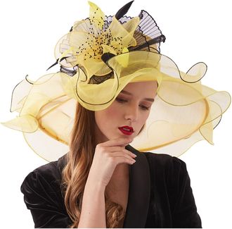 Generic Ladies Womens Organza Dress Church Wedding Occasion Wide Brim Feather Veil Sun Formal Royal Ascot Hat