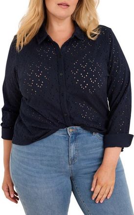 Nic+Zoe Eyelet Poplin Shirt in Dark Indigo at Nordstrom, Size 2X